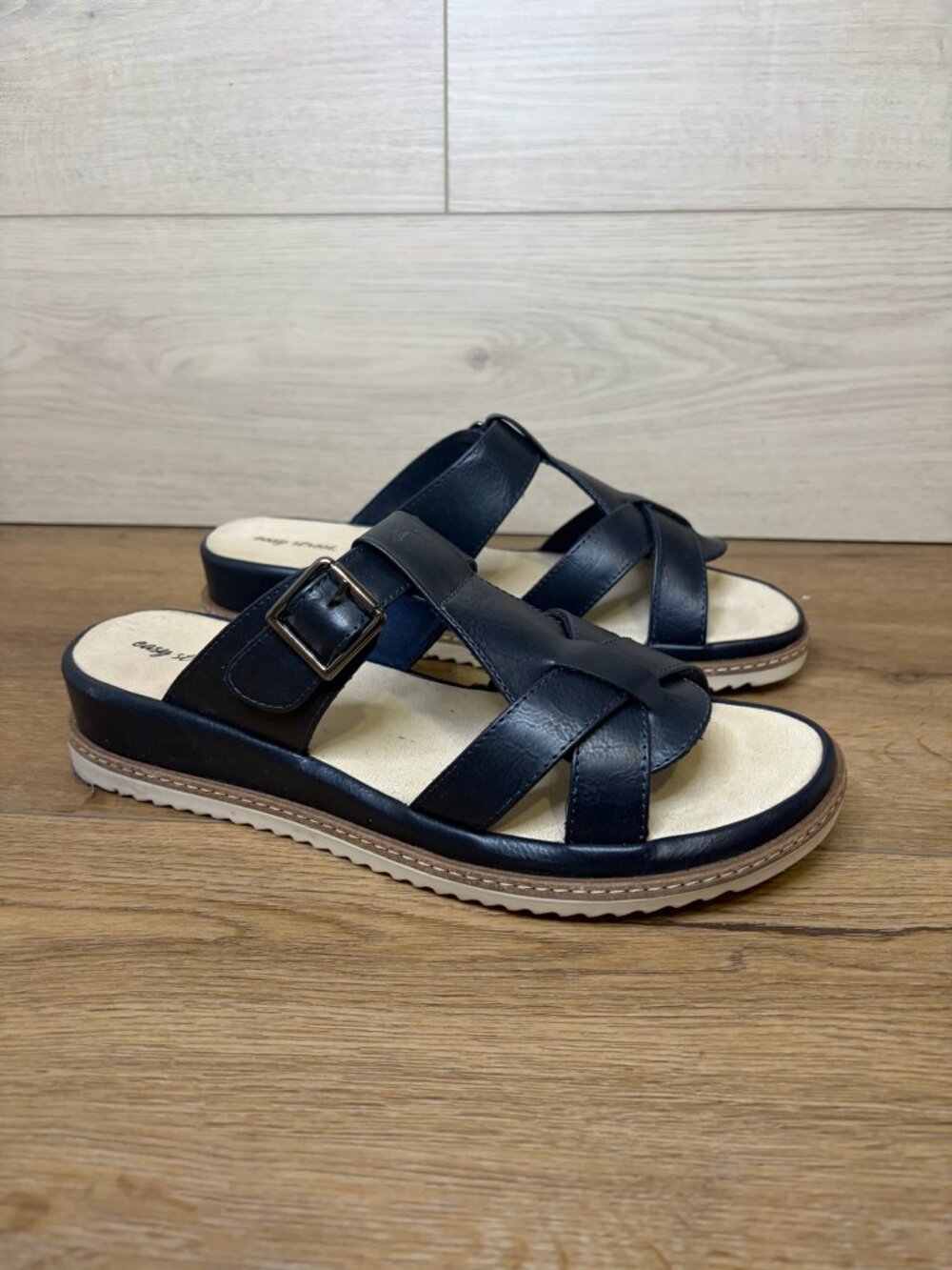 Easy Street Joby Navy Blue Comfort Slip On Wedge Sandals 10WW
